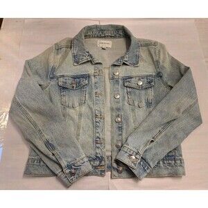 Light Wash Denim Jacket Women’s US 8 Cropped Button Front Stretch Jean Jacket